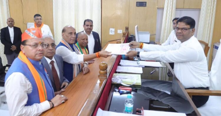 rajnath-singh-filed-nomination-cm-yogi-and-cm-pushkar-singh-dhami-were-also-present