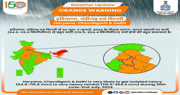 दिल्ली में बारिश का ऑरेंज अलर्ट जारी