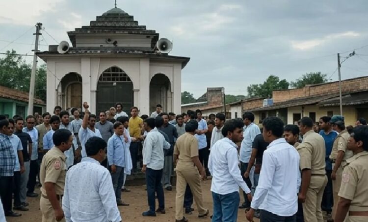 मंदिर में लाउडस्पीकर से भजर बजाने पर पुजारी की पिटाई हुई है.